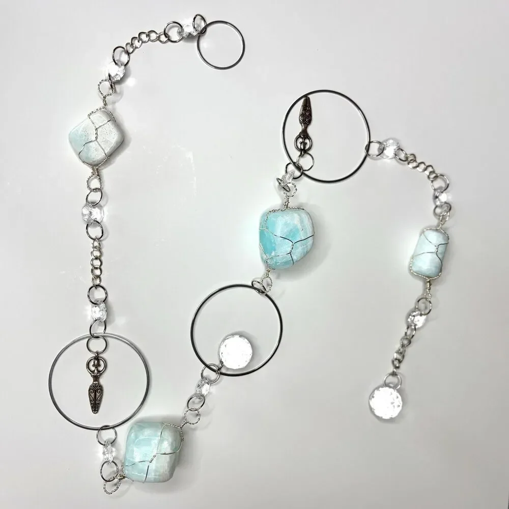 Blue Calcite Hanging | Silver Goddess Charm | Intuition Creativity Stone Decor
